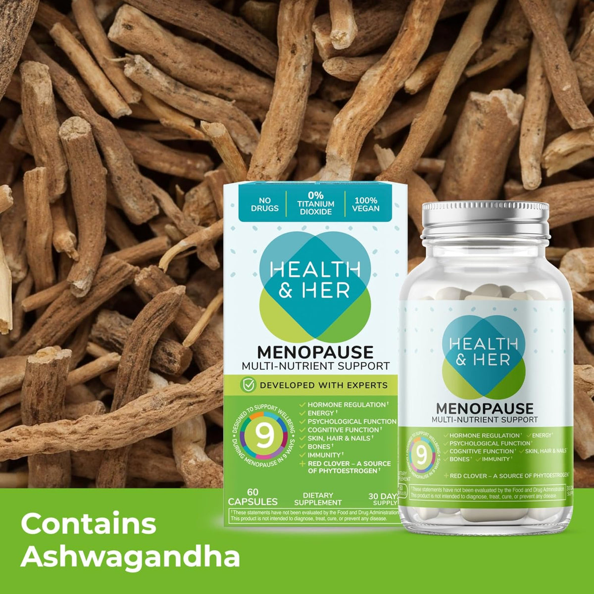 Health & Her Menopause Multi-Nutrient Support for Women – Vegan, Gluten-Free, Non-GM, 60 Capsules (1 Month Supply) - görsel 6