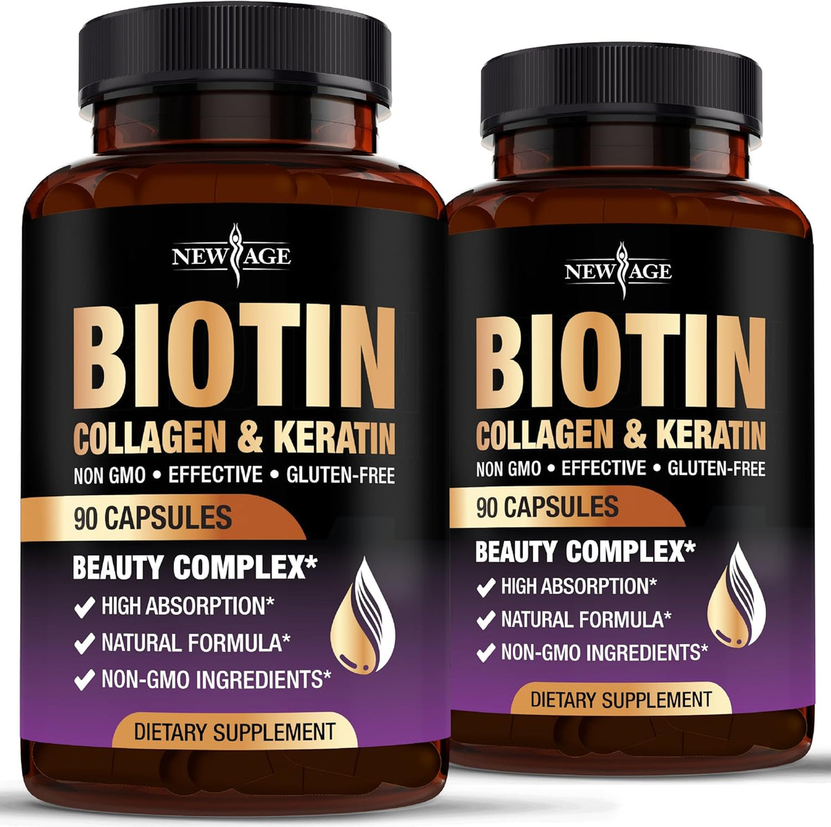 NEW AGE Biotin Collagen Keratin Hyaluronic Acid – Hair & Nail Vitamins for Men and Women, Skin Support with Vitamin E, Folic Acid, Pumpkin Seed, MSM – 180 Count - görsel 1