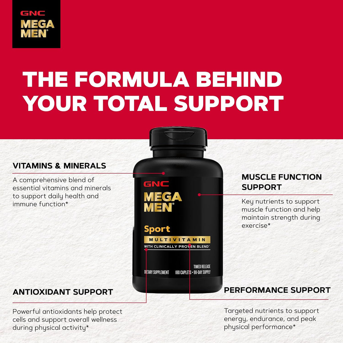 GNC Mega Men Sport Multivitamin – Performance, Muscle Function &amp; General Health (180 Tablets) - görsel 5
