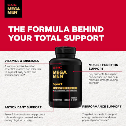 GNC Mega Men Sport Multivitamin – Performance, Muscle Function &amp; General Health (180 Tablets)