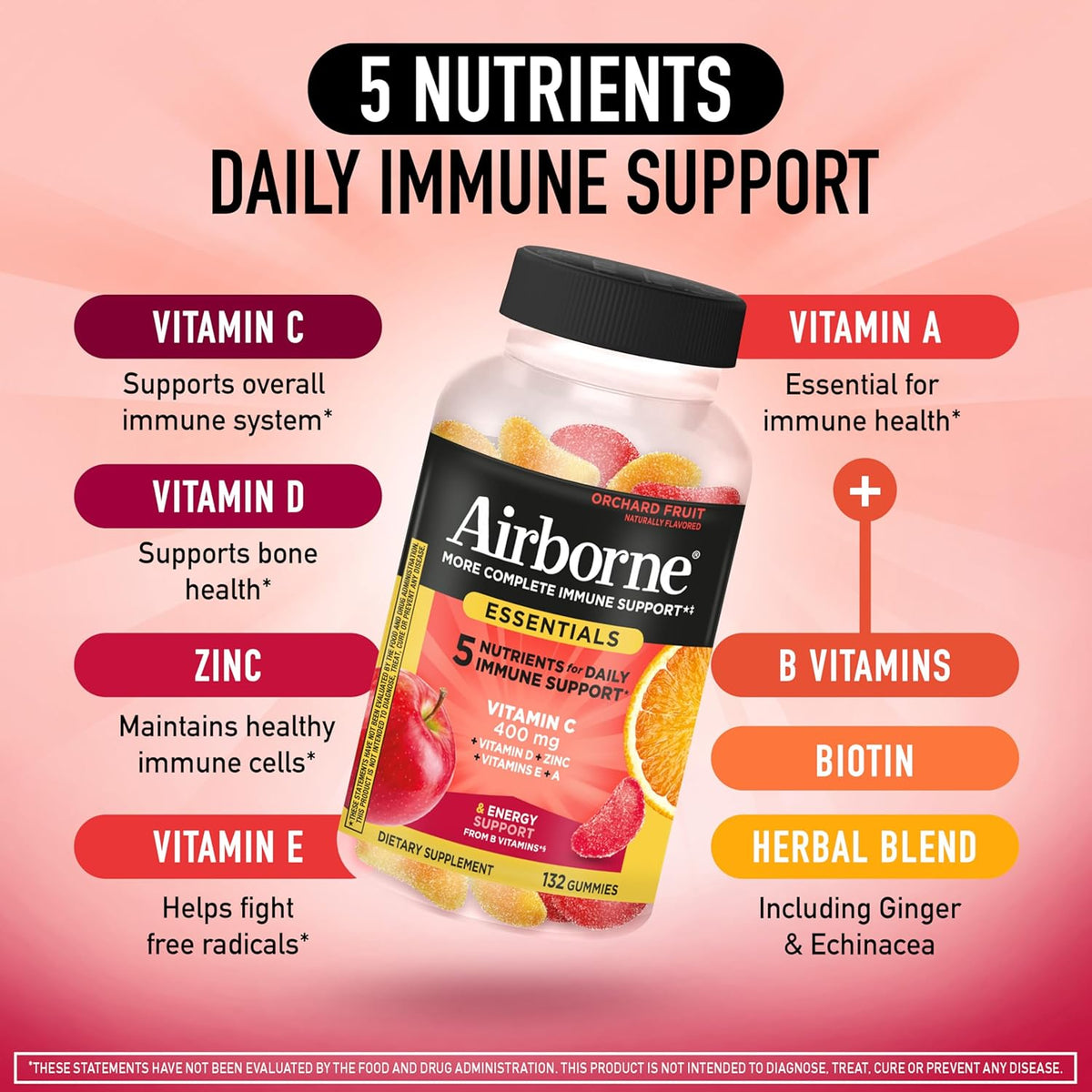 Airborne Immune Essentials Gummies, Orchard Fruit, 132ct - görsel 3