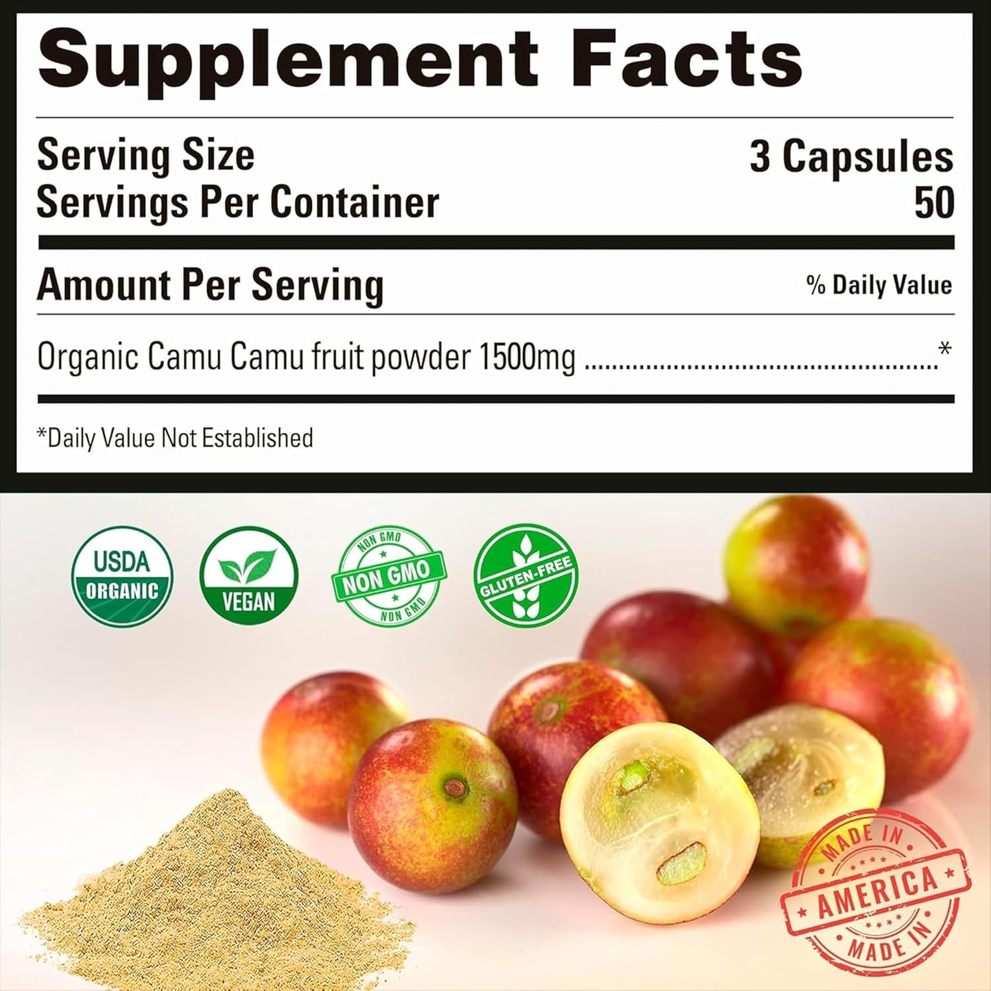 Peruvian Naturals Organic Vitamin C from Camu Camu Capsules 1,500 mg - 150 Vegan Capsules - görsel 7