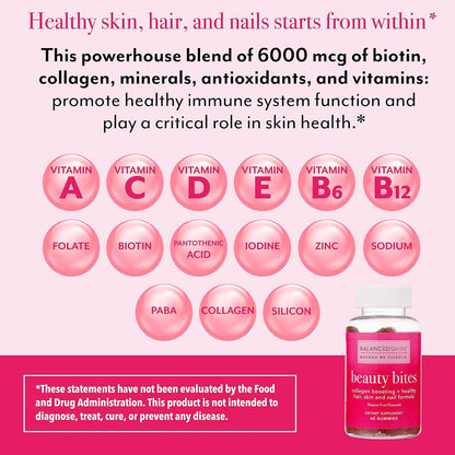 Beauty Bites Biotin Gummy Vitamins - Passion Fruit Flavoured Hair, Skin & Nails Gummies with 6000 mcg Biotin, Collagen, and Vitamins