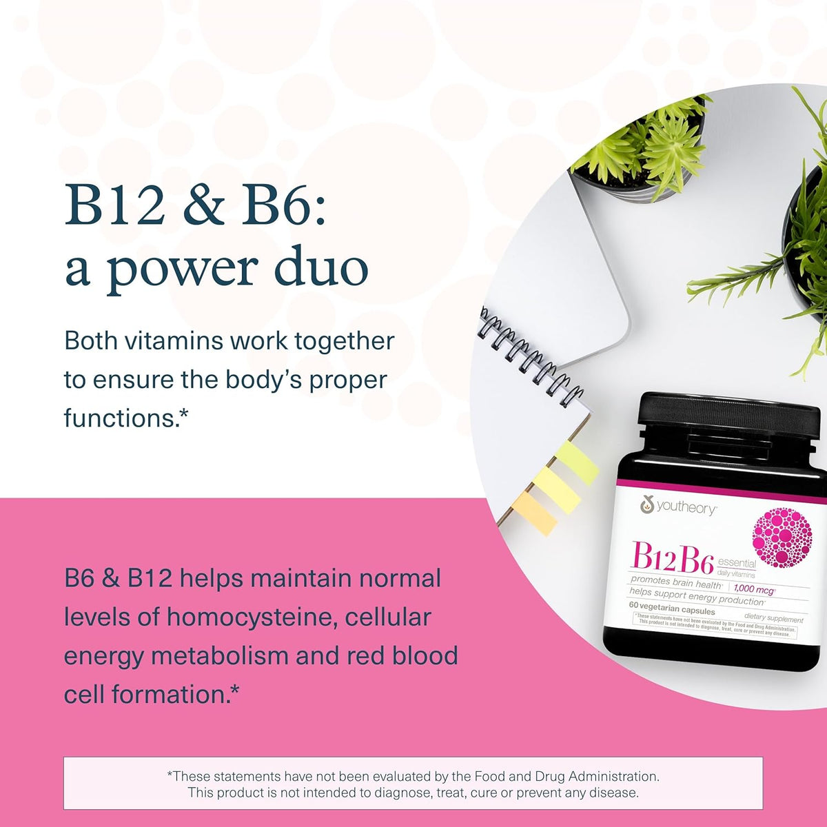 Youtheory B12B6 – Vitamin B12 & B6 Supplement for Mood, Nervous System & Metabolism Support – 60 Capsules - görsel 4
