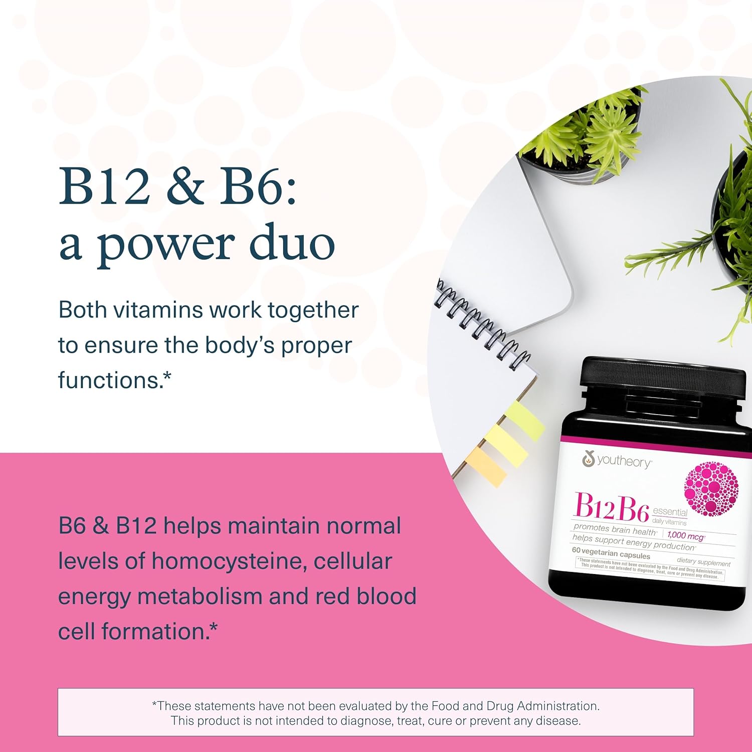 Youtheory B12B6 – Vitamin B12 & B6 Supplement for Mood, Nervous System & Metabolism Support – 60 Capsules - görsel 4