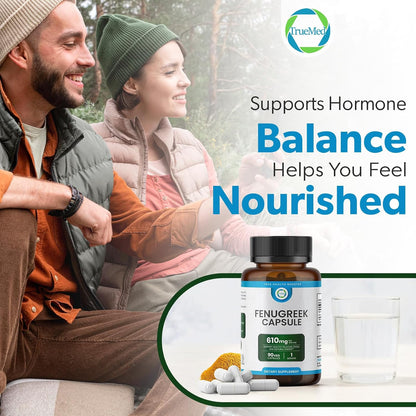 TRUEMED Organic Fenugreek Capsules 610 mg – Digestive Comfort, Natural Energy and Wellness Support (90 Capsules)