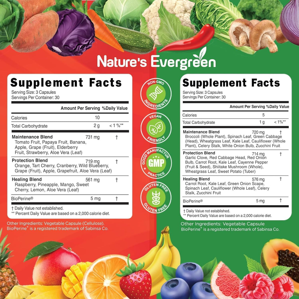 Fruit and Vegetable Supplement – Nature's Evergreen – 180 Capsules (Pack of 2) - görsel 2