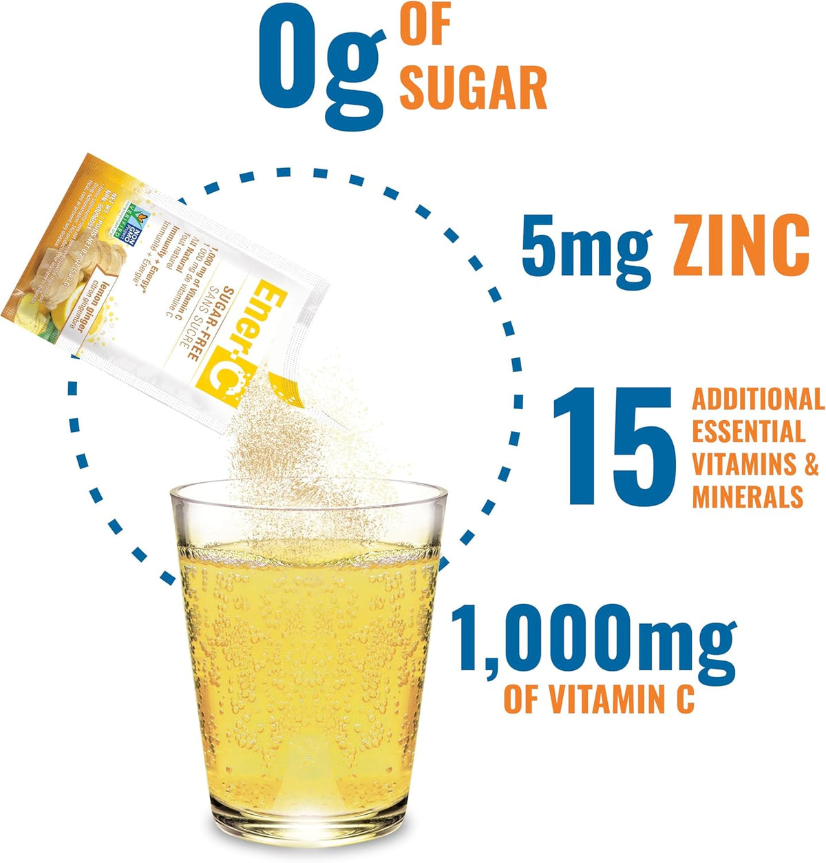 Ener-C Sugar Free Multivitamin Drink Mix – Lemon Ginger (60 Sachets) - görsel 5