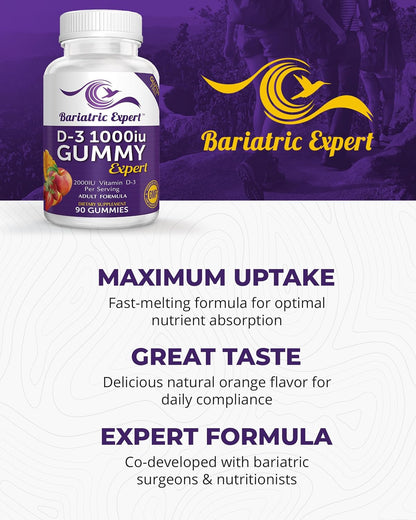 Bariatric Expert D3 Vitamin – Fast-Melting Dietary Supplement for Adults Post Bariatric Surgery, 90 Chewable Tablets