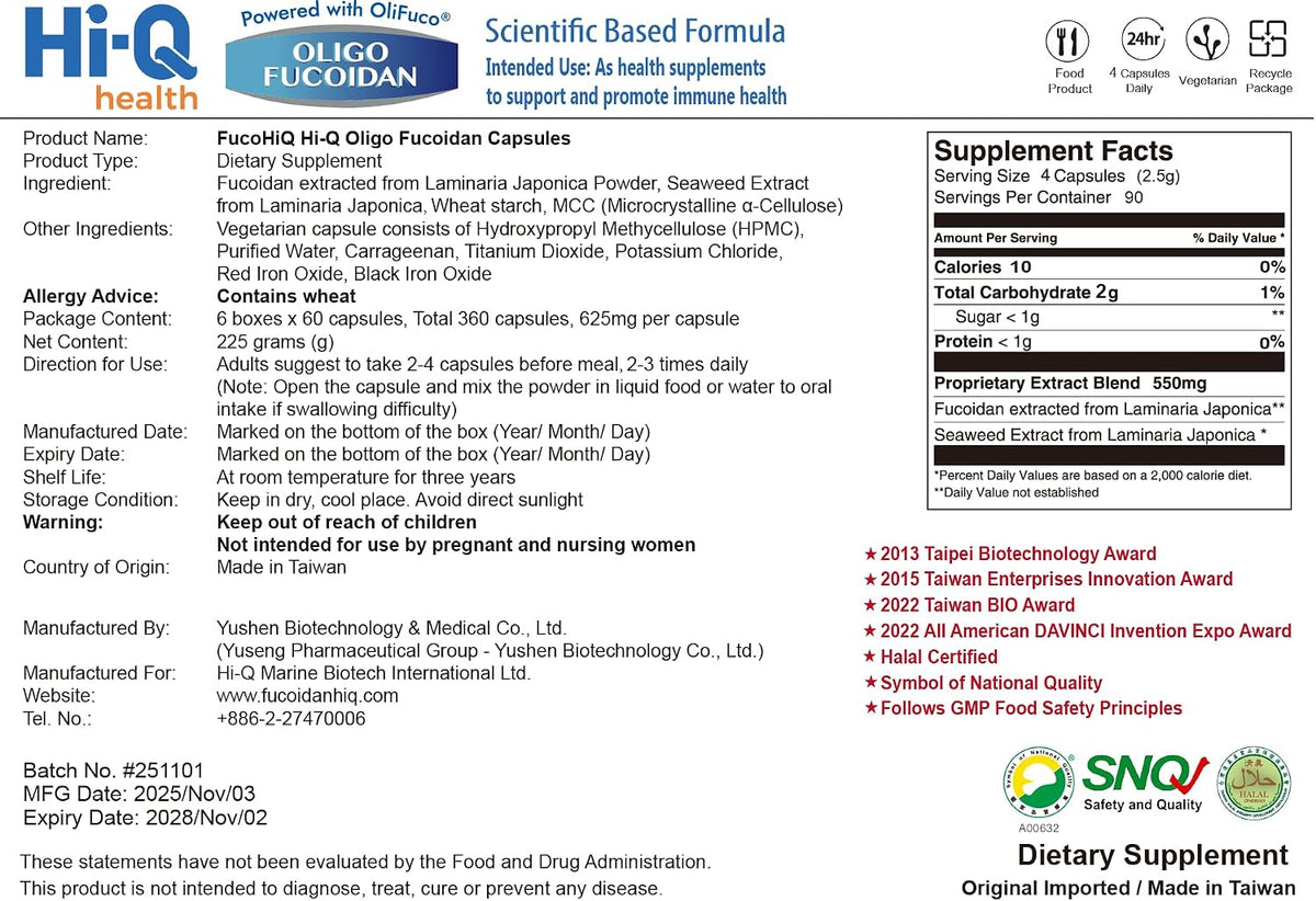 FUCOHIQ Oligo Fucoidan Capsules, Extra Strength Immune Support, 360 Veggie Capsules (6-Pack) - görsel 8