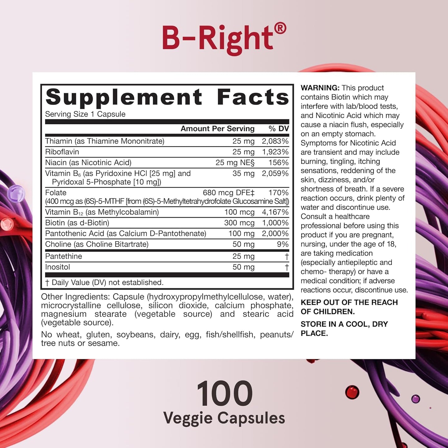 Jarrow Formulae B-Right Optimised B Complex - Methylated B Vitamins for Energy and Stress Management, 100 Vegetable Capsules - görsel 5