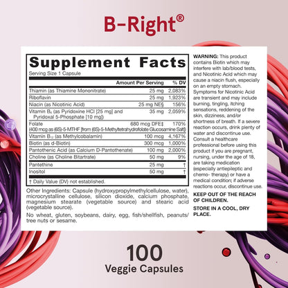 Jarrow Formulae B-Right Optimised B Complex - Methylated B Vitamins for Energy and Stress Management, 100 Vegetable Capsules