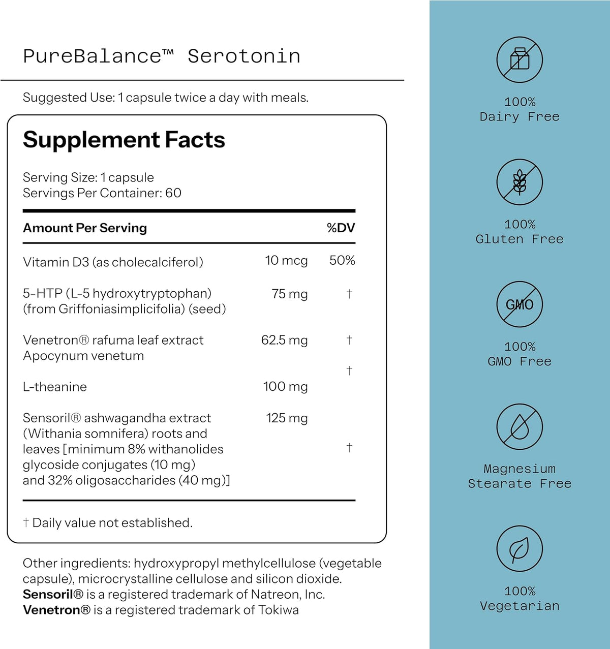 Quality of Life Pure Balance Serotonin Premium - Mood Support Food Supplement with 5-HTP, Venetron, Sensoril, Vitamin D3 & L-Theanine - 60 Capsules - görsel 2