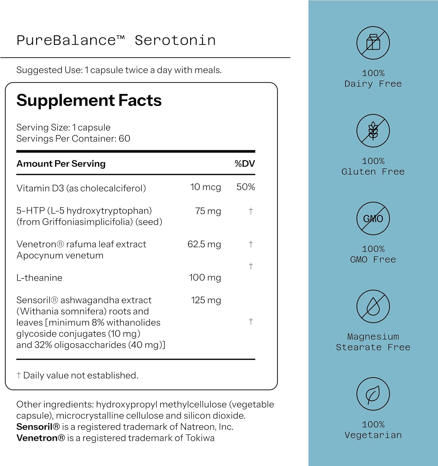 Quality of Life Pure Balance Serotonin Premium - Mood Support Food Supplement with 5-HTP, Venetron, Sensoril, Vitamin D3 & L-Theanine - 60 Capsules - görsel 2