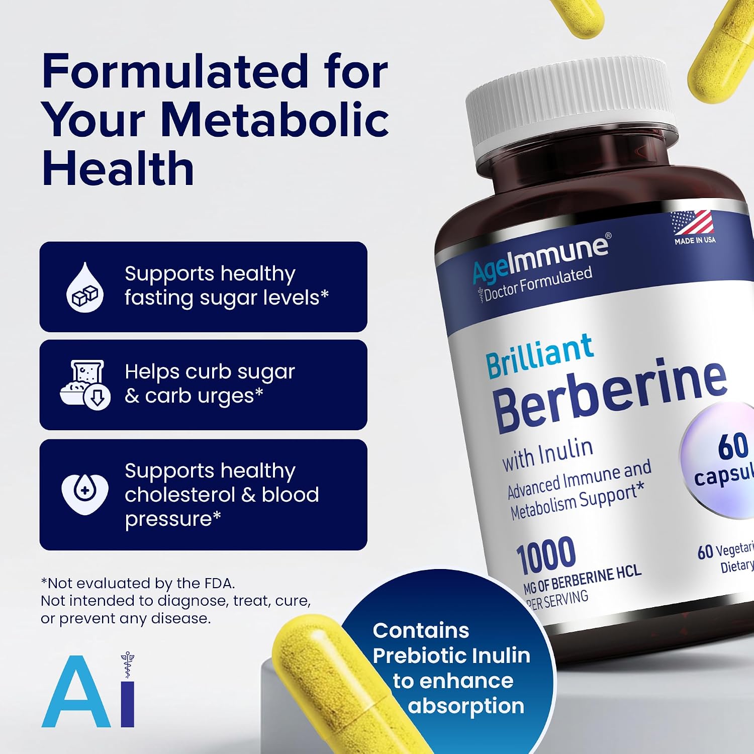 Berberine 1000mg Supplement Complex with Inulin Prebiotic - Berberine HCL 500mg per Capsule - Doctor Formulated and Third Party Tested - görsel 8