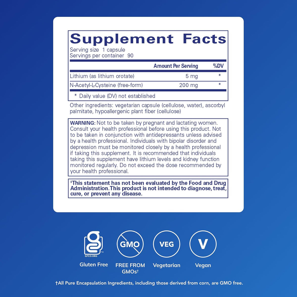 Pure Encapsulations Lithium Orotate 5 mg with N-Acetyl-L-Cysteine – Brain Support Supplement – 90 Capsules - görsel 2