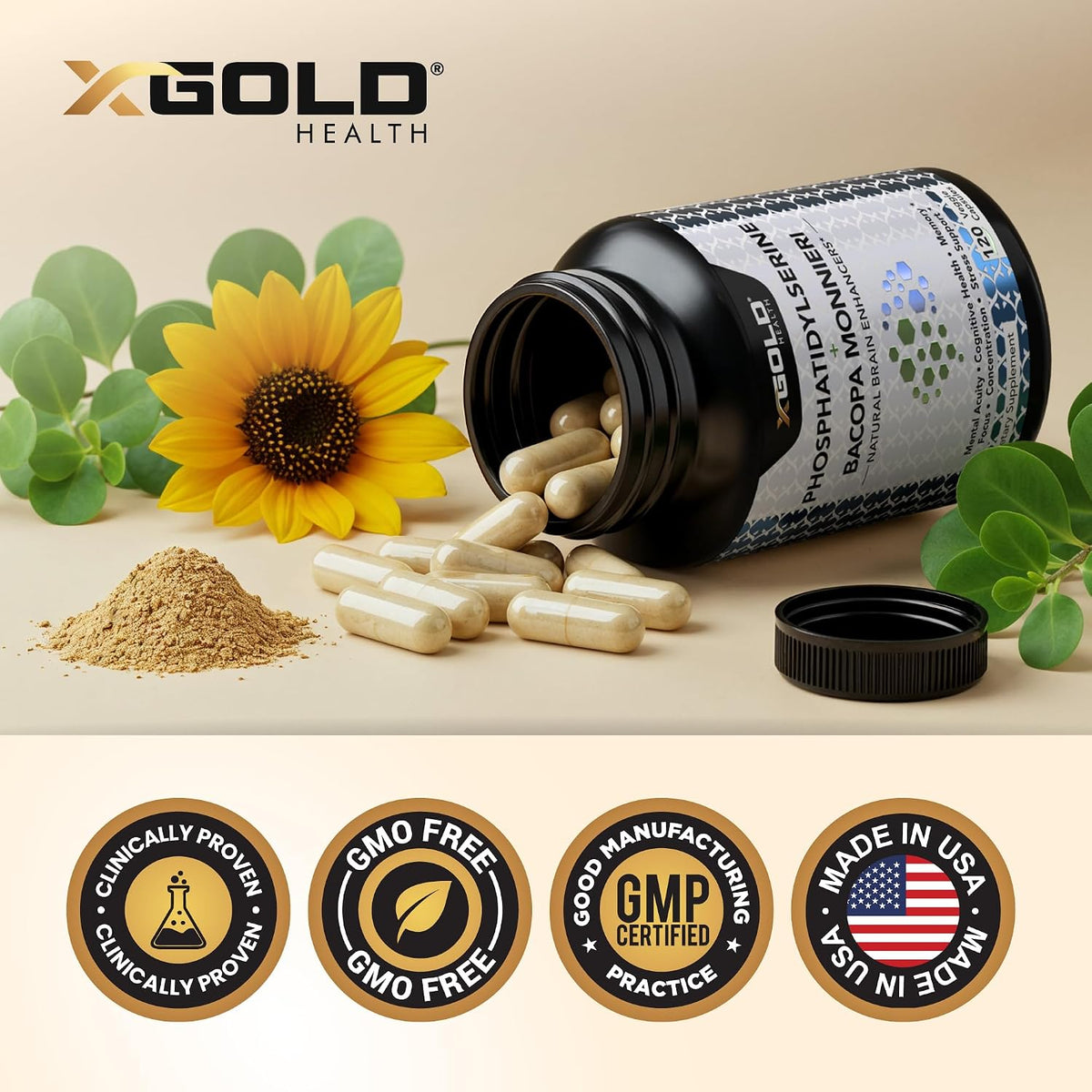 PhosphatidylSerine & Bacopa Monnieri 800 mg - Mental Focus Supplement (120 Vegetarian Capsules) - görsel 6