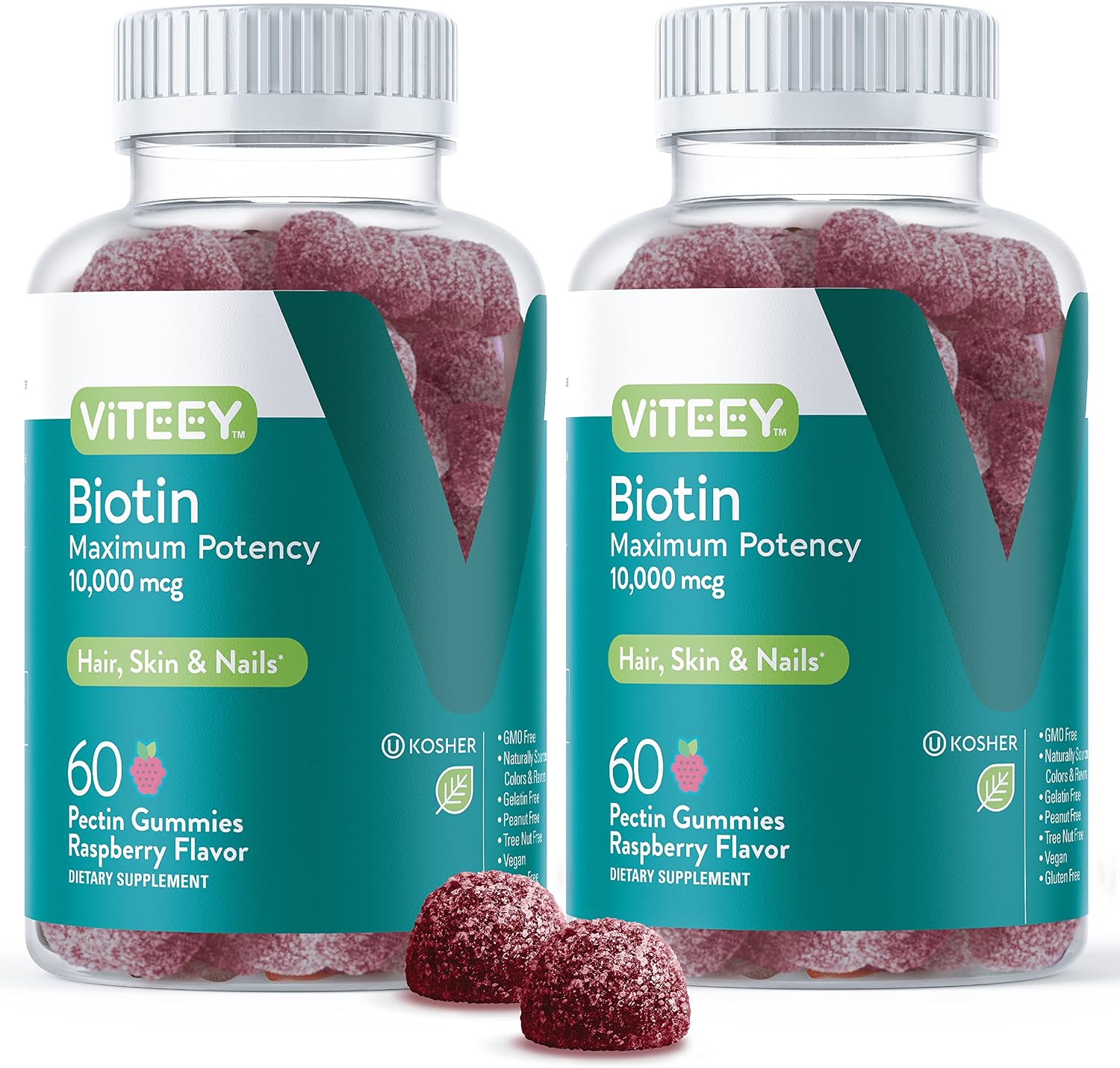 Viteey Biotin Gummies – 10,000 mcg – 120 Gummies | Vegan Hair, Skin & Nails Supplement - görsel 1