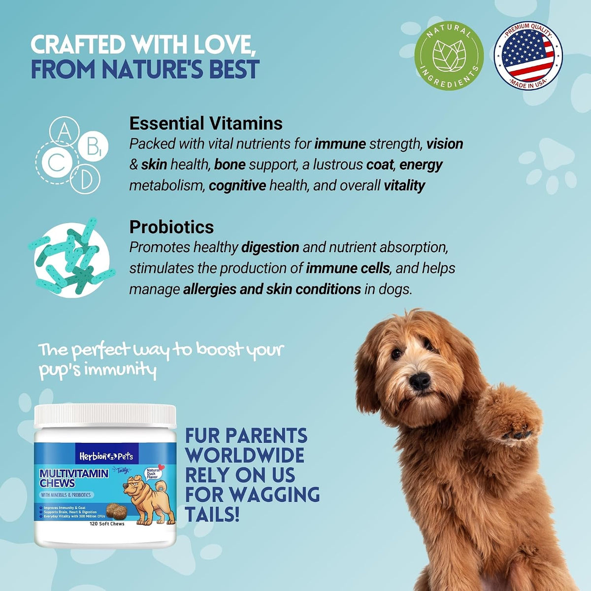 HERBION Pet Multivitamin Chews with Minerals & Probiotics - Natural Duck Flavour - görsel 2