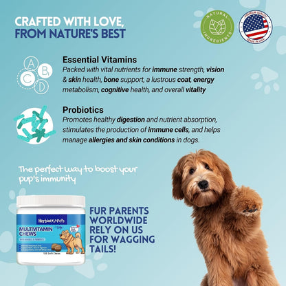 HERBION Pet Multivitamin Chews with Minerals & Probiotics - Natural Duck Flavour