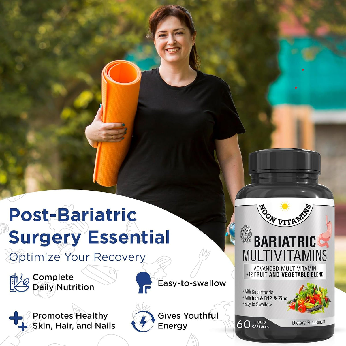 Bariatric Multivitamin with Iron - 42 Superfood Blend for Energy & Immune Support - Post-Surgery Recovery - Liquid Capsules (60 Count) - görsel 4