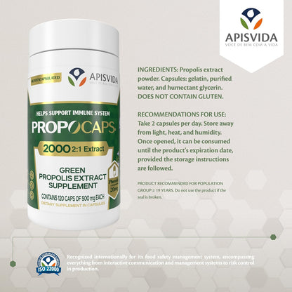 APIS VIDA PropoCaps 2000 – Green Propolis Extract Capsules – Immune Support – 120 Capsules