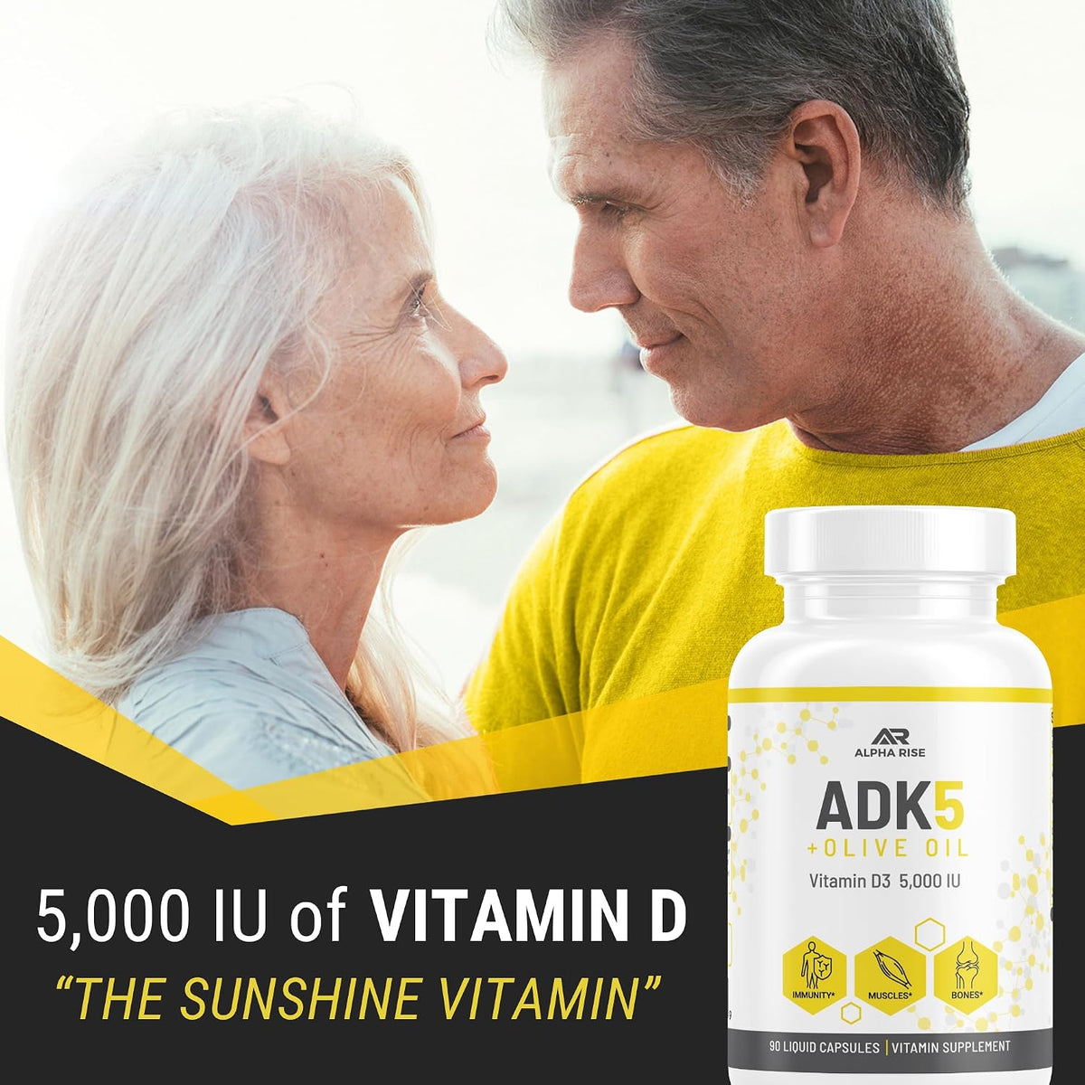 ALPHA RISE ADK Vitamin Supplement - 5000 IU Vitamin D3 + K2 (MK7 & MK4) with Olive Oil - 90 Liquid Capsules - Non-GMO, Vegetarian - görsel 3