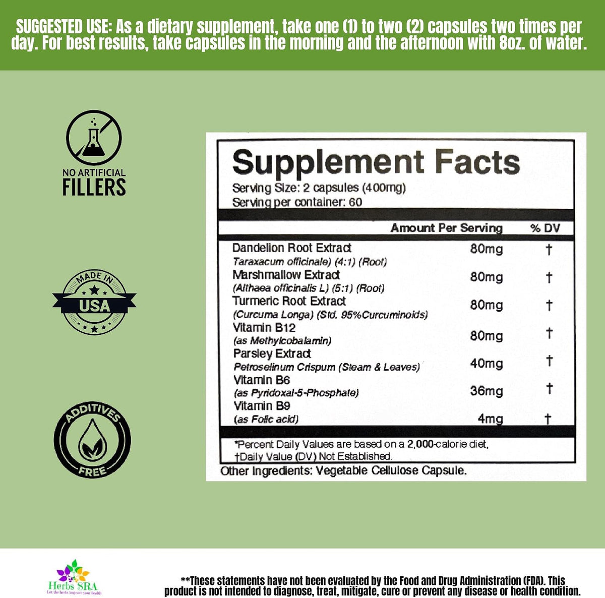 RenalHealth Kidney & Urinary Support Supplement with Marshmallow Root, Dandelion & Parsley – 120 Vegetarian Capsules - görsel 4