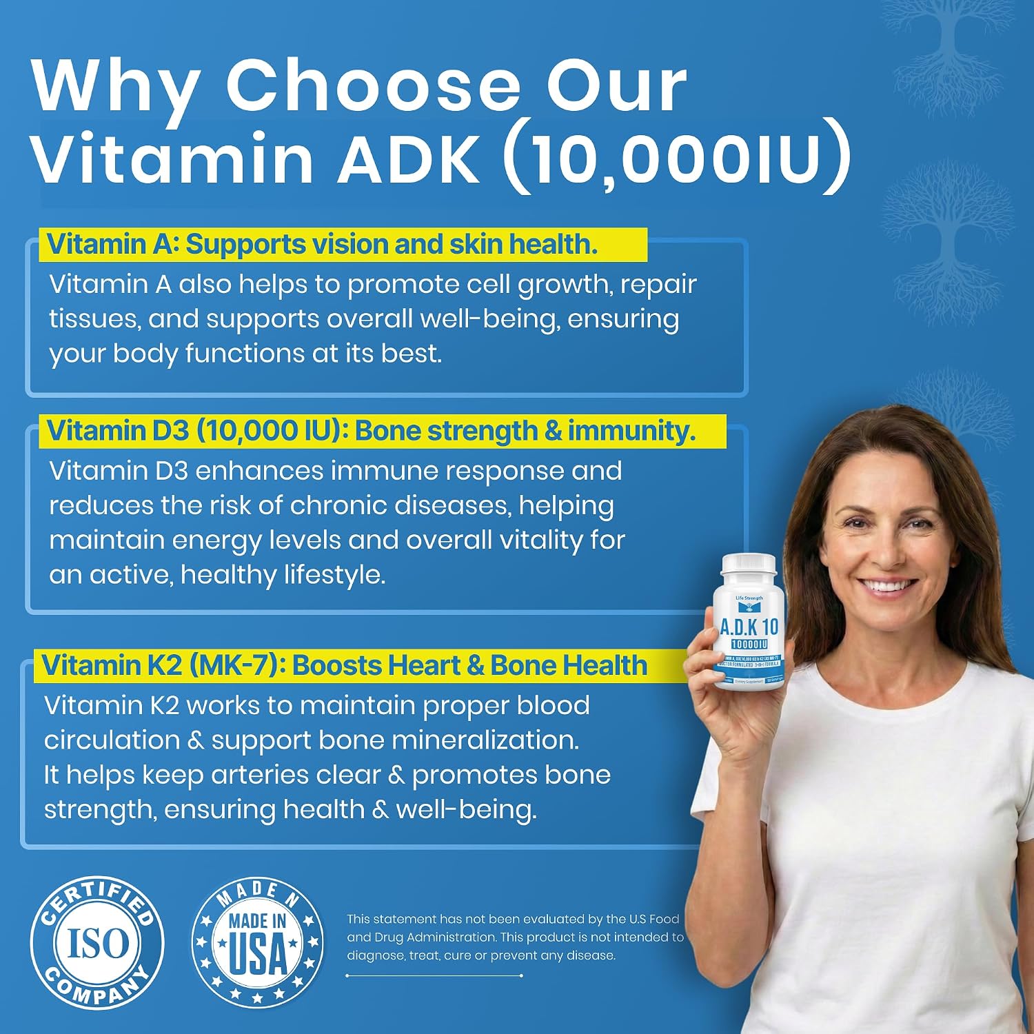 LifeStrength ADK 10 - Vitamin A, D3 (10,000 IU) & K2 (MK-7) Supplement - 90 Capsules - görsel 6