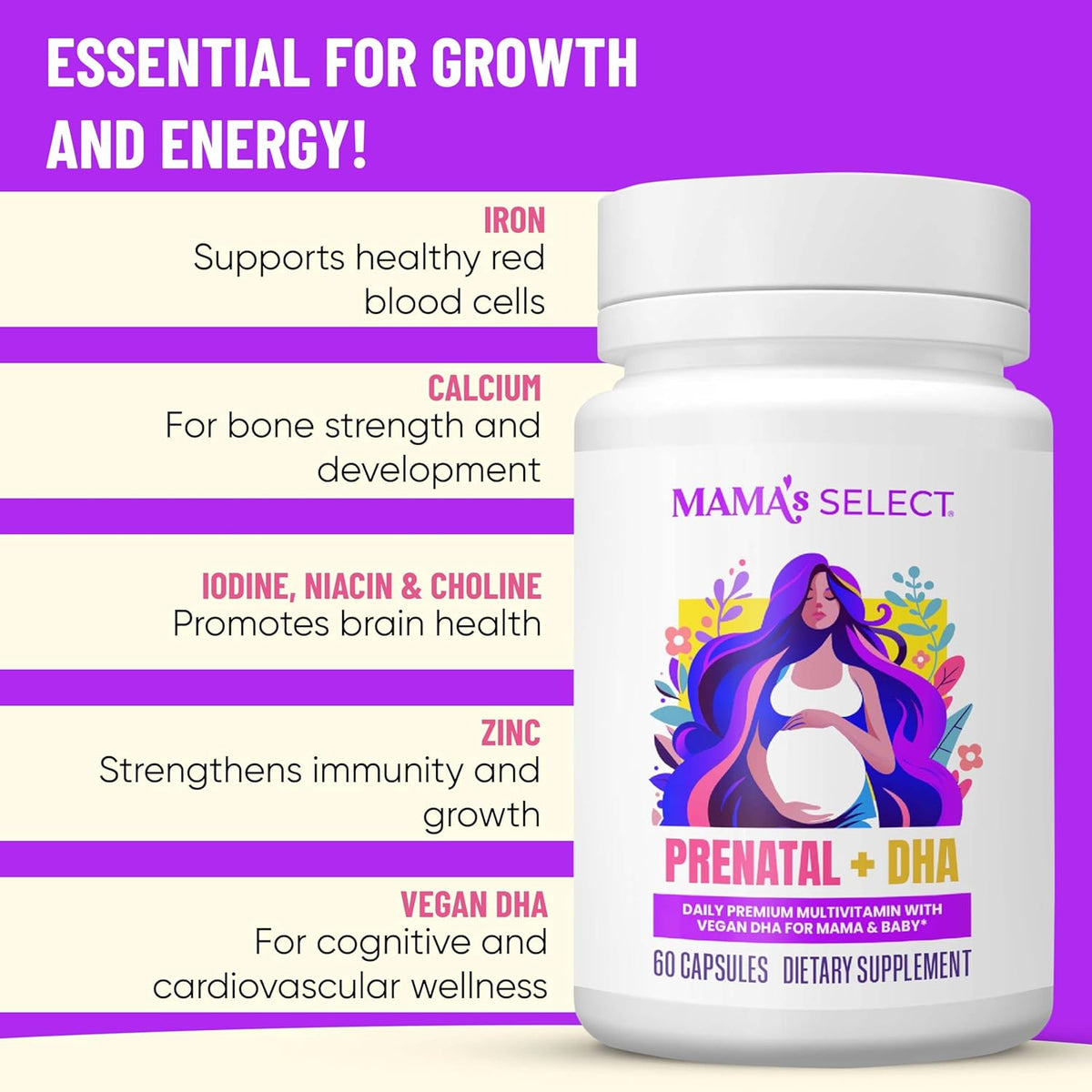 Mama's Select Prenatal Vitamins with Vegan DHA – Fish-Free, Allergen-Free, Methylated Folate & B Vitamins, No Biotin - görsel 5