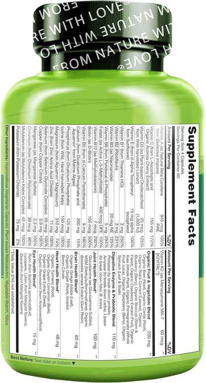 NATURELO Whole Food Multivitamin for Women 50+ (Iron Free) – Vegan, Non-GMO, 240 Capsules