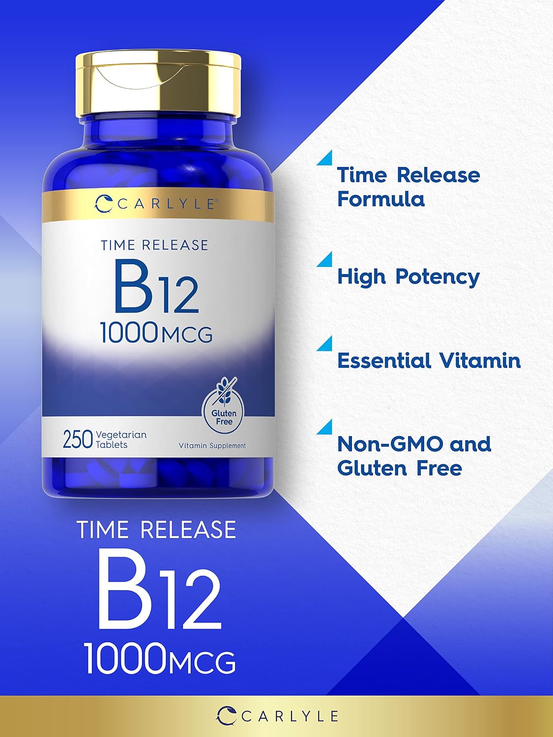 Carlyle Vitamin B12 1000 mcg Time Release Tablets - Cyanocobalamin - 250 Count - görsel 3