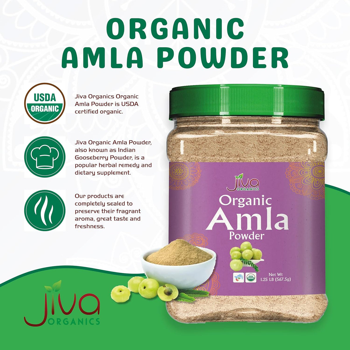 Jiva Organics Organic Amla Powder 567g - Pure, Non-GMO, Gluten-free, Raw Amalaki Powder from India - görsel 5