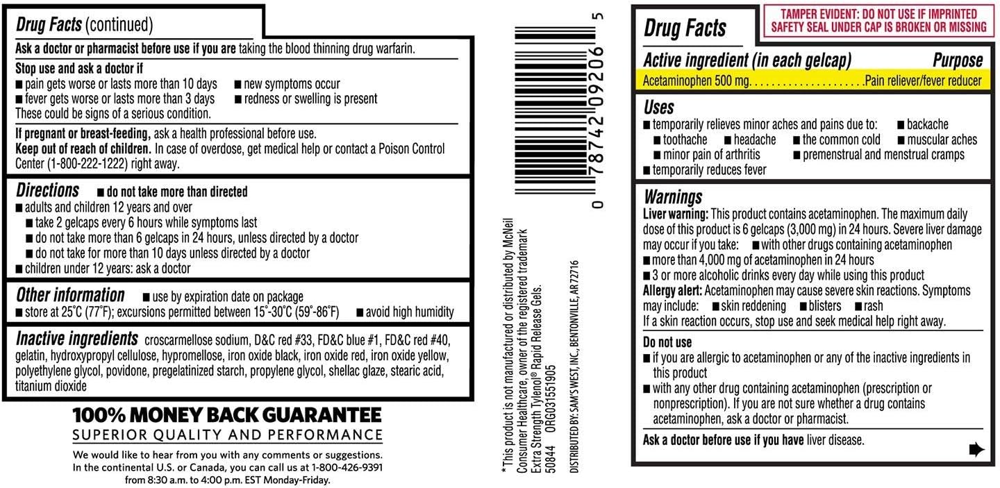 Member's Mark Rapid Release Extra Strength Paracetamol Pain Reliever, 400 Capsules - görsel 2