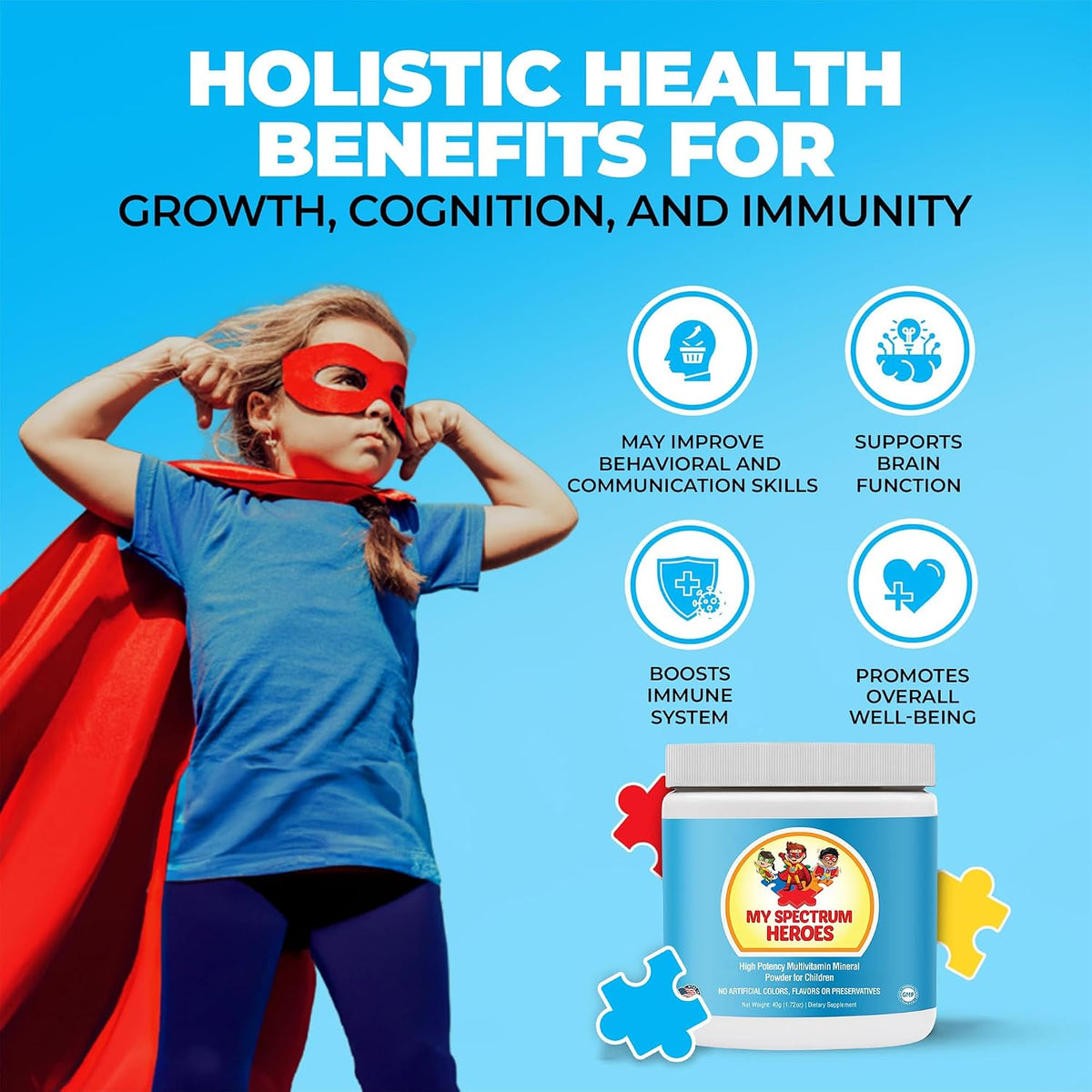 My Spectrum Heroes Kids Powder Multivitamin - Non-GMO, Gluten-free, Neural Support for Children - 30 Servings - görsel 3