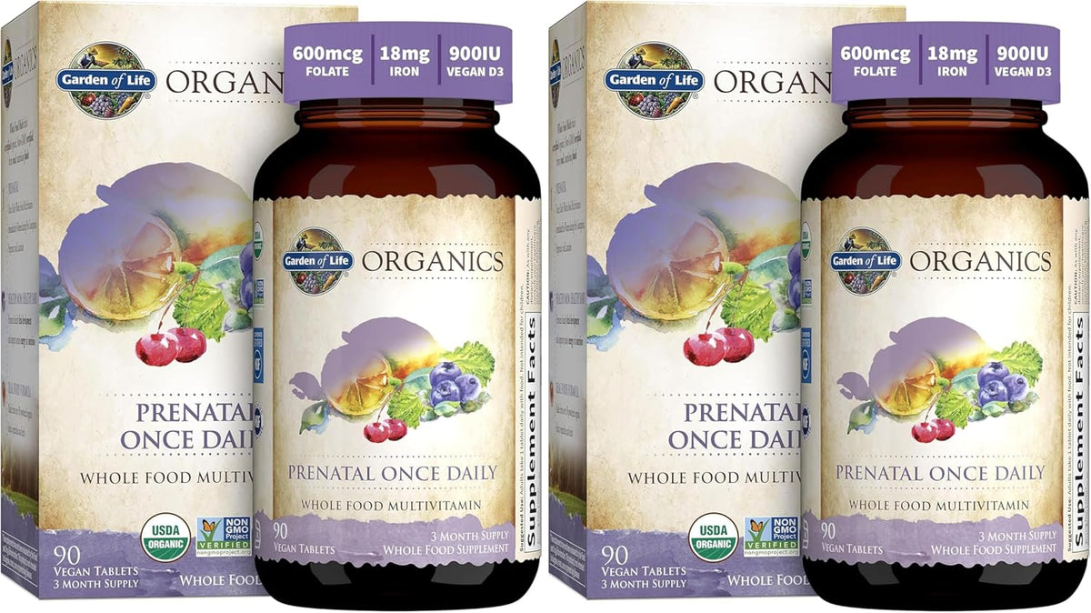 Garden of Life Prenatal Vitamins for Women, Organics Folate for Energy & Healthy Foetal Development, Non-constipating Iron, Vitamin C, B6, B12, D3, Non-GMO, Gluten-free, Vegan, 90 Day Supply - görsel 8