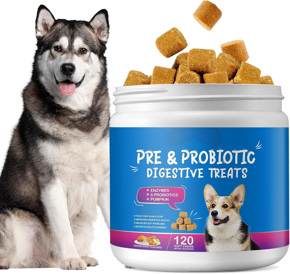 Probiotics for Dogs – Digestive & Coat Health – 120 Soft Chews - görsel 1