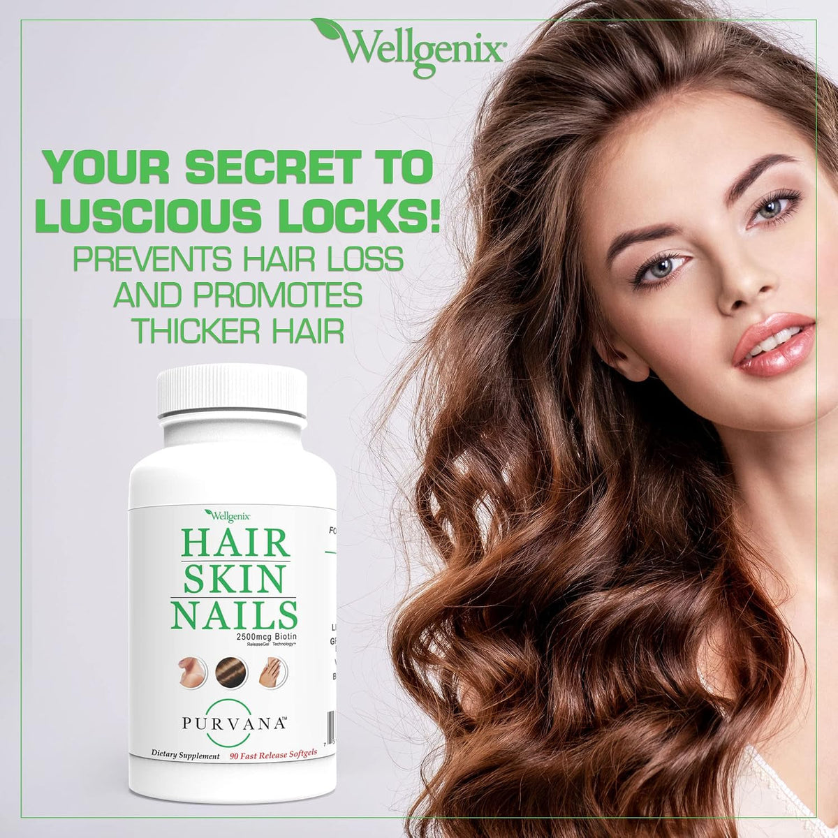Wellgenix Purvana Hair, Skin & Nails Supplement – 2500 mcg Biotin Softgels with MSM & B-Complex – Daily Beauty Support for Stronger Nails & Hair Vitality – 180 Softgels (2 Pack) - görsel 7