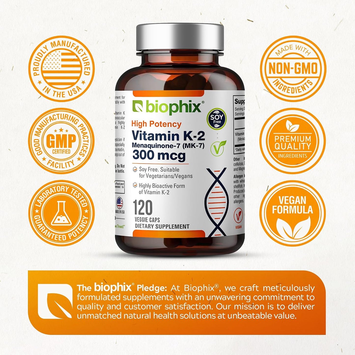 biophix Vitamin K2 MK-7 300mcg, 120 Vegan Capsules – High-Strength Supplement for Bone Strength and Immune Health - görsel 7