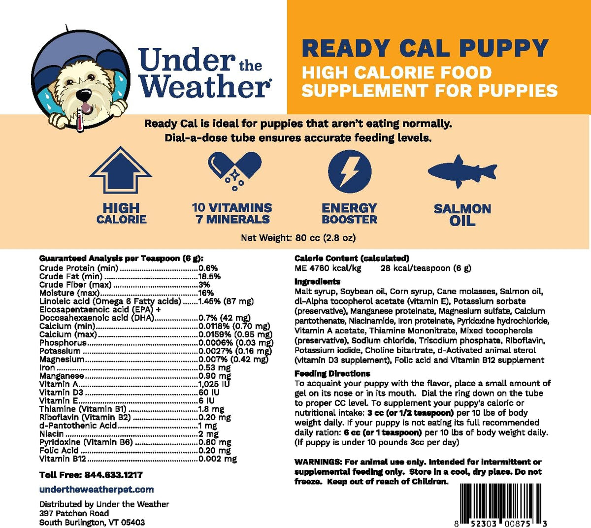Under the Weather Pet Ready Cal for Puppies 80cc – High Calorie Nutritional Supplement - görsel 3