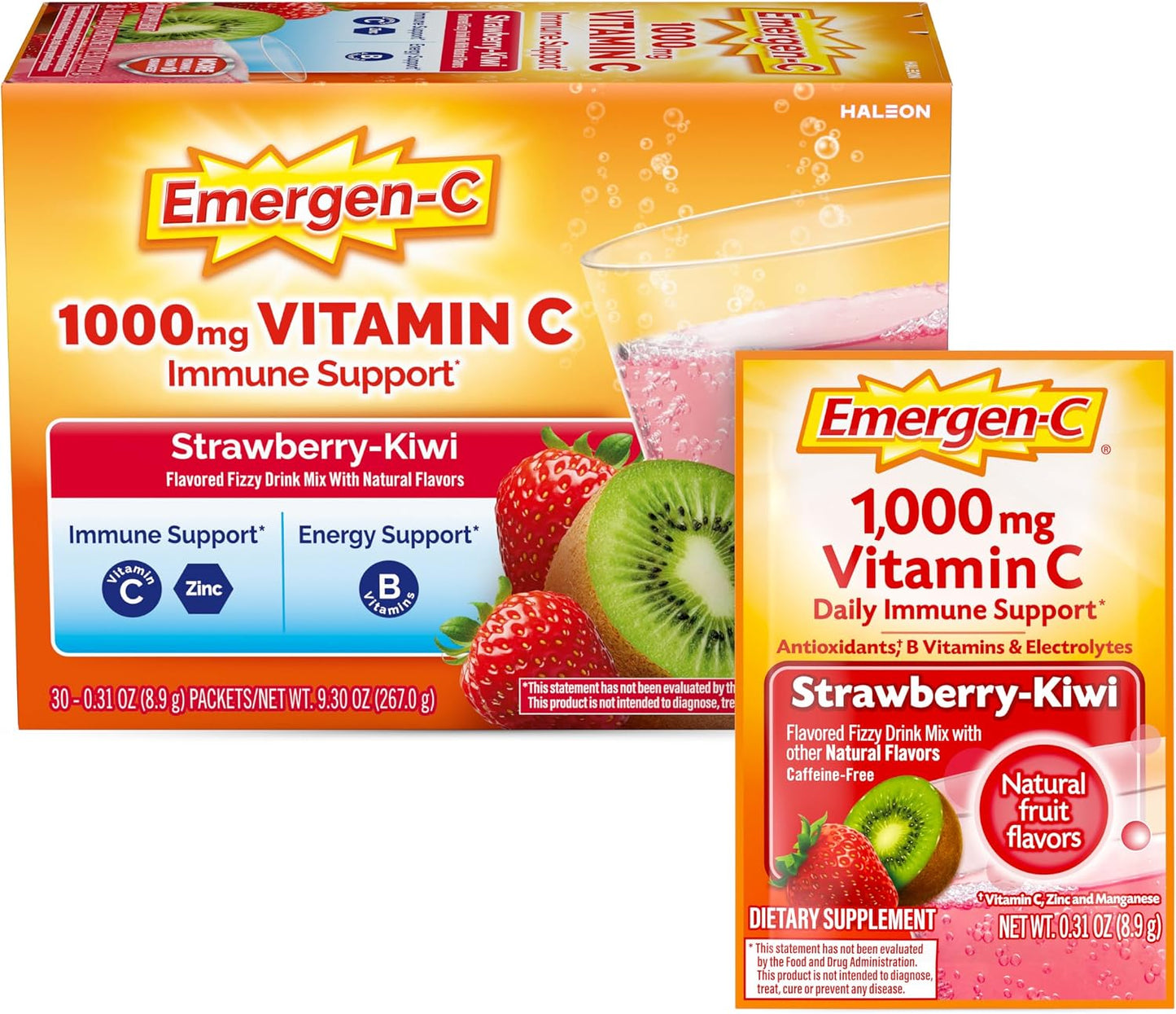 Emergen-C 1000mg Vitamin C Powder, Strawberry & Kiwi Flavour – 30 Sachets - görsel 1