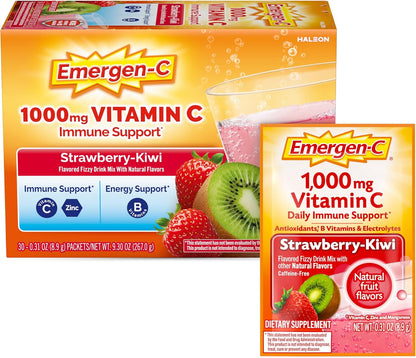 Emergen-C 1000mg Vitamin C Powder, Strawberry & Kiwi Flavour – 30 Sachets