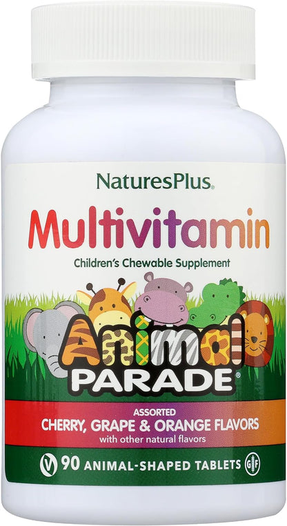 NaturesPlus Animal Parade Children's Chewable Multivitamin - 90 Animal-Shaped Tablets - Natural Assorted Flavours - Vegetarian, Gluten Free