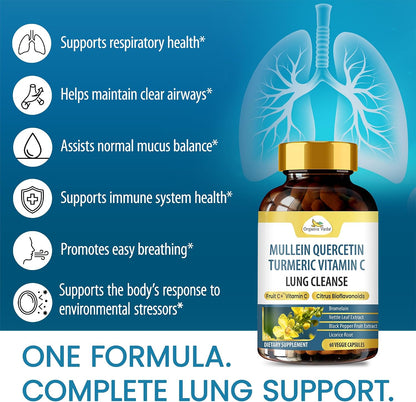 Organic Veda Mullein Quercetin Turmeric Lung Cleanse Capsules - 13 in 1 Herbal Lung Health Supplement