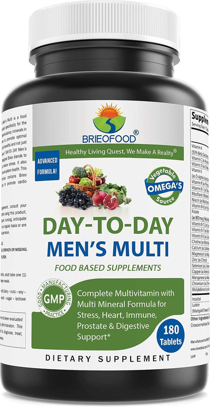Brieofood Day-to-Day Men's Multi - Food-based Multivitamin with Vegetable Omegas, 180 Tablets