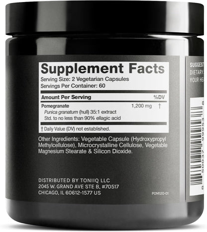Toniiq Pomegranate Extract - Ultra High Potency 35:1 with 90% Ellagic Acid - 120 Capsules