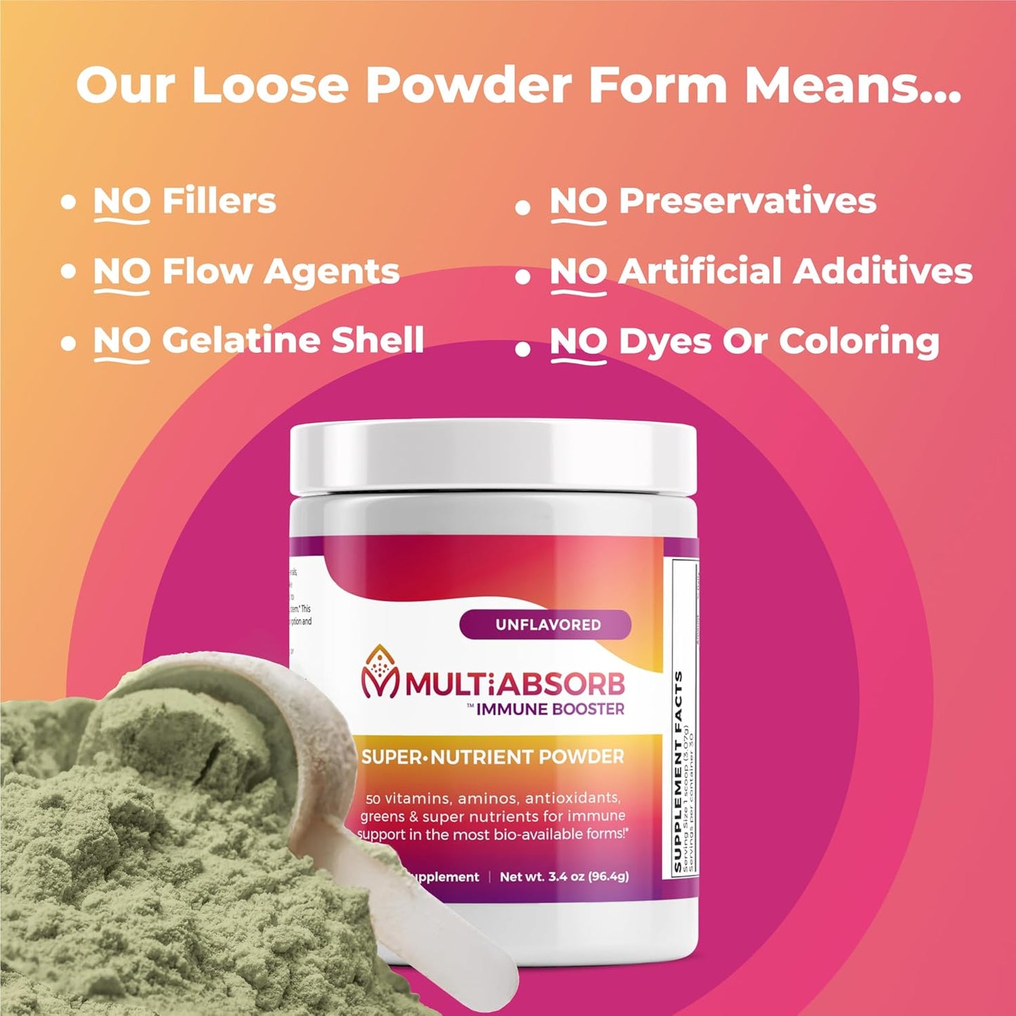 MultiAbsorb Immune Booster, Multi-Nutrient Powder for Optimal Health & Immune Support, Vitamins, Minerals, Antioxidants, Eye Health, No Fillers, Natural, Non-GM, 30 Servings (Unflavoured) - görsel 5