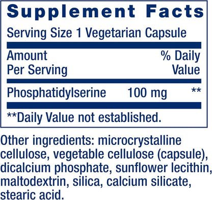 Life Extension PS Caps, Phosphatidylserine, for Cognitive Support, Gluten-Free, Non-GM, Vegetarian, 100 Capsules