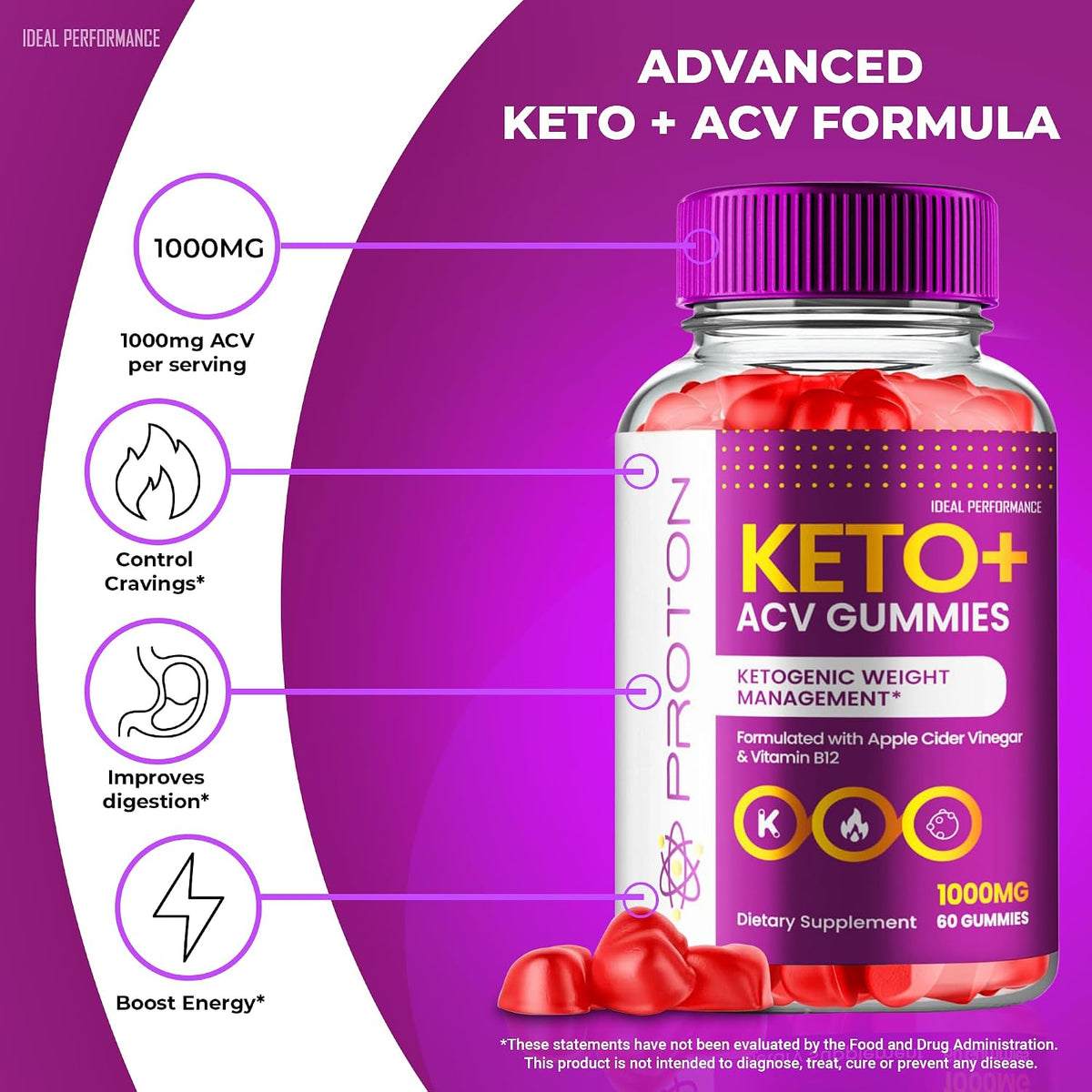 IDEAL PERFORMANCE Proton ACV Gummies - Official Proton Keto ACV Supplement Gummies - Maximum Strength, ProtonKeto + ACV Gummies, All Natural Formula Keto+ACV Premium Gummies (3 Pack) - görsel 4