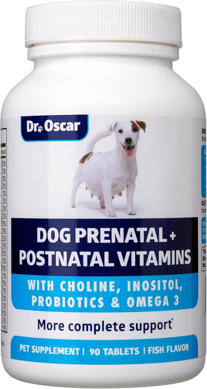 Dr. Oscar Dog Antenatal Vitamins - 2in1 Antenatal & Postnatal with Folic Acid, Omega 3, Probiotics, Choline & Inositol - 90 Tablets